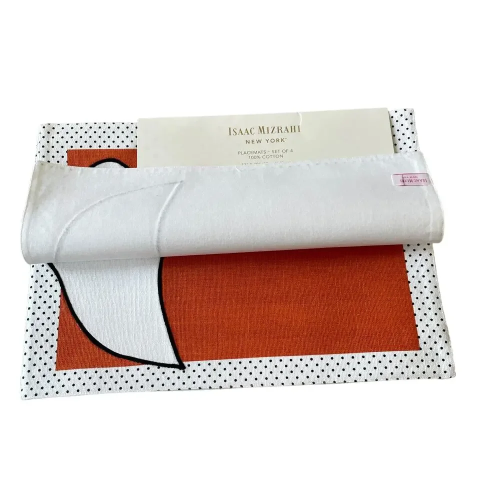 ISAAC MIZRAHI Halloween Ghost Placemats 13x19 Cotton White Orange Set of 4 New
